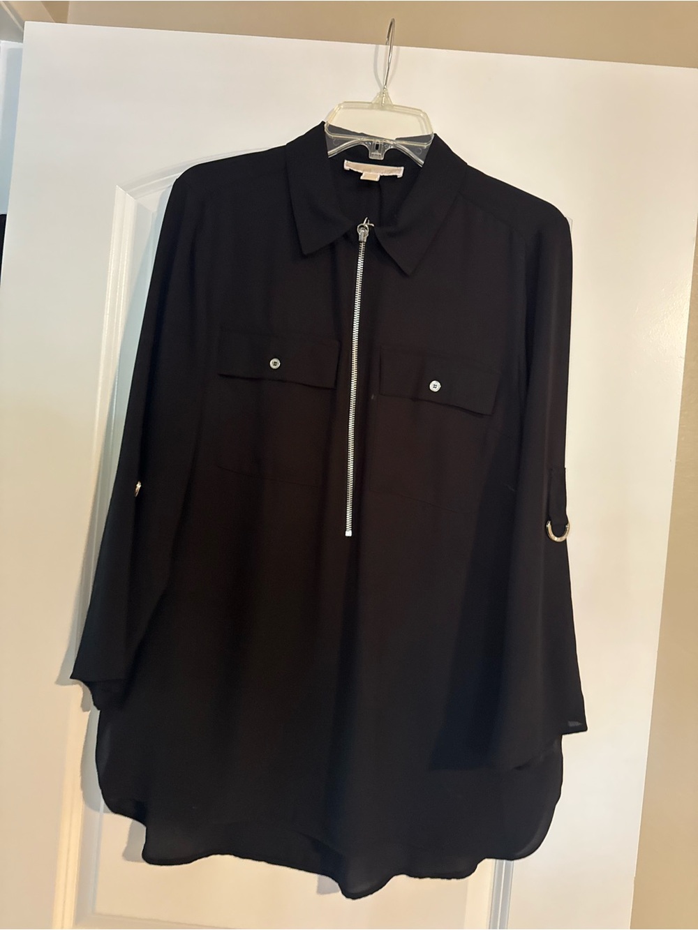 MICHAEL Michael Kors Black Zip-Front Button-Flap Tunic